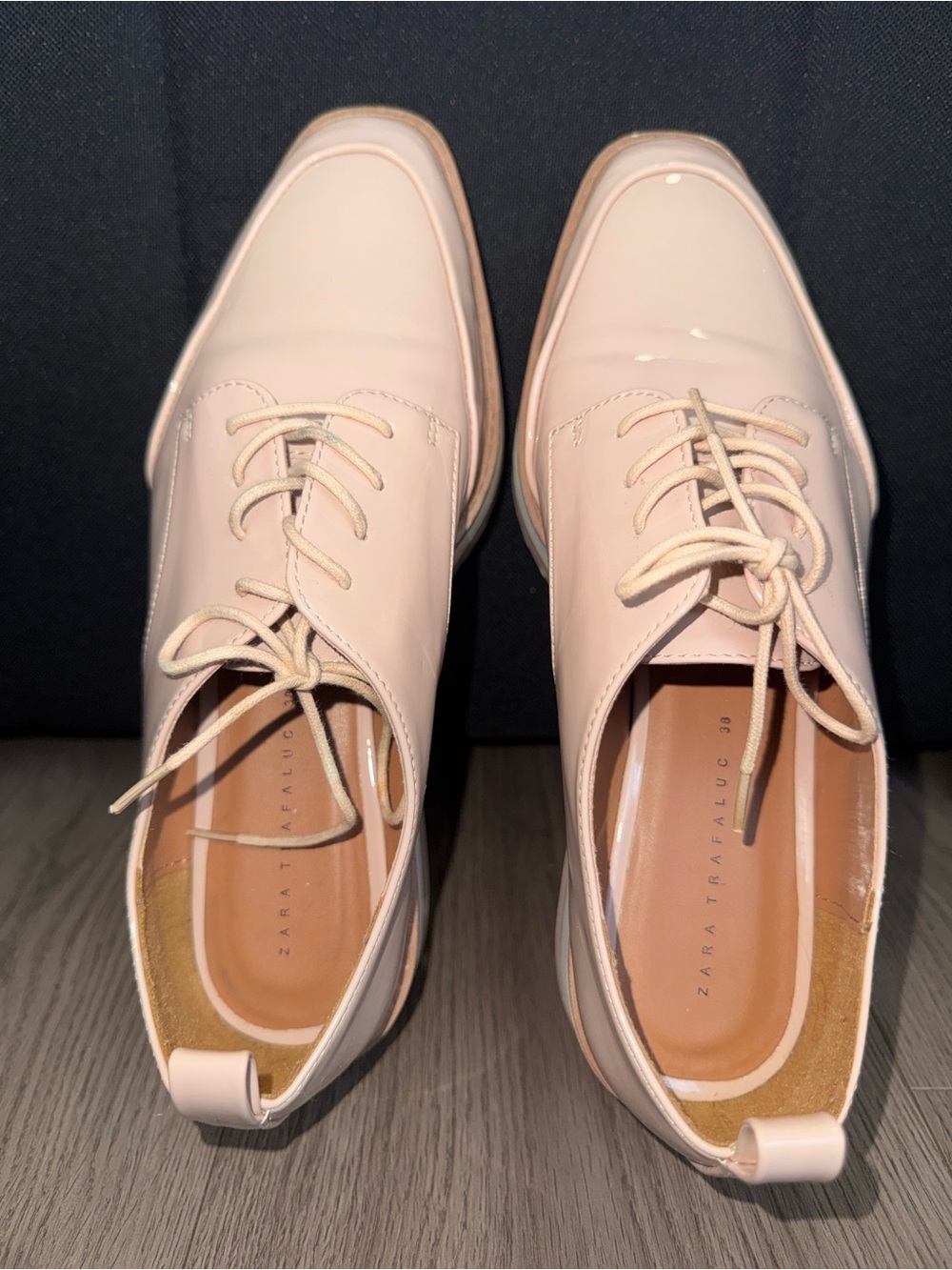 Zara Patent Lace-Up Oxfords in Light Blush